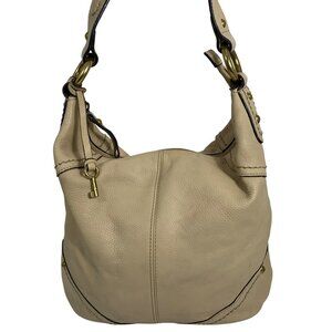 FOSSIL 75082 Beige Leather Hobo Slouchy Bag Tote Shopper Brass Hardware VTG